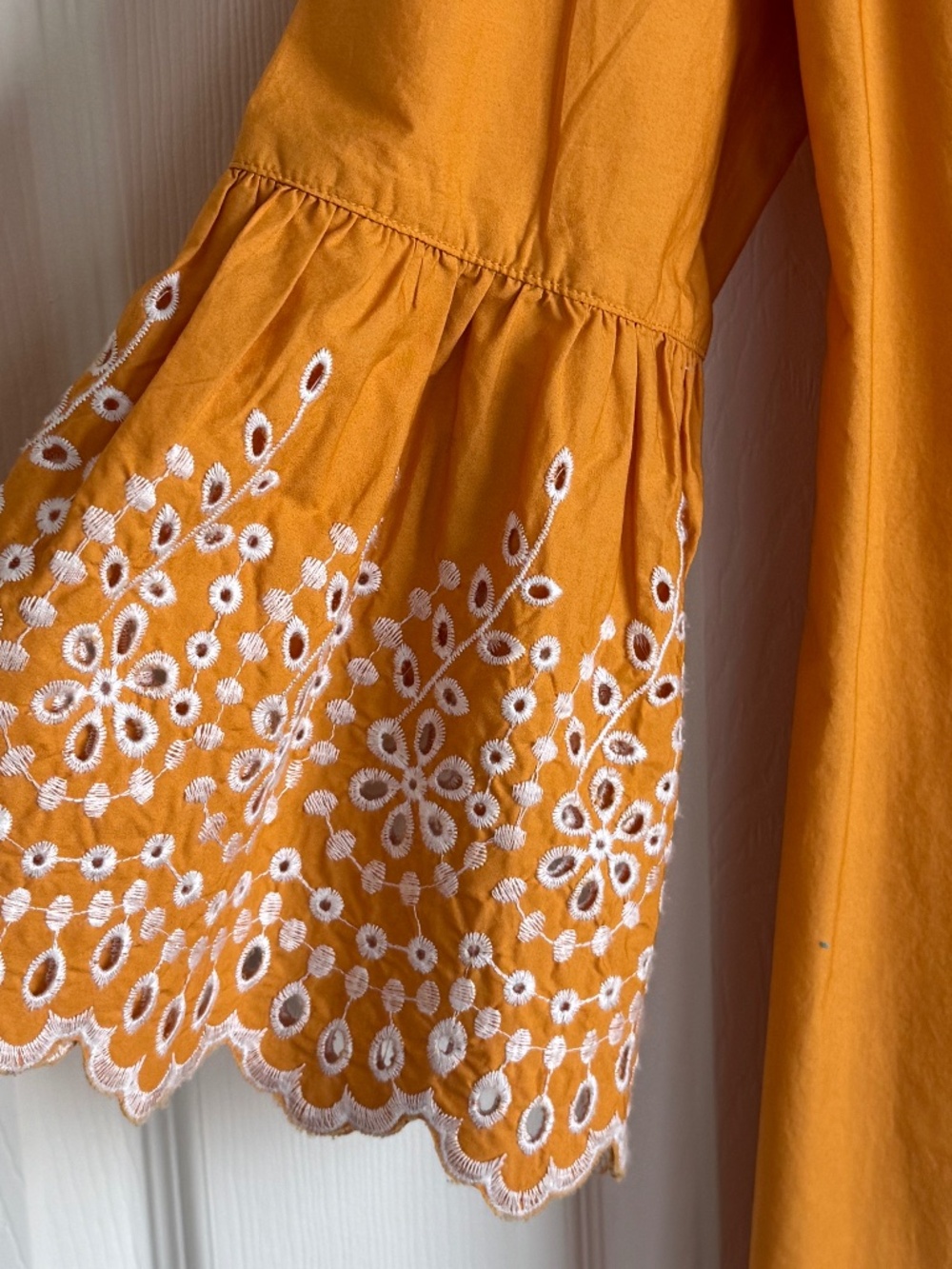 JCREW, DARLING EMBROIDERED EYELET DRESS, IN GREAT PUMPKIN YELLOW/ORANGE COLOR